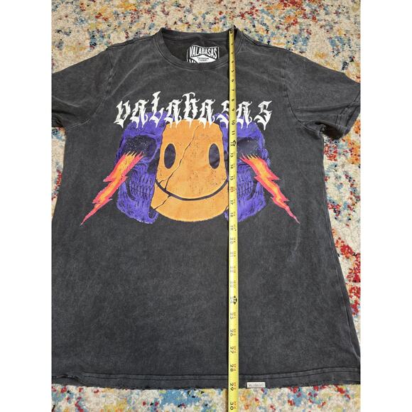 Valabasas Vintage Keep Smiling On The Inside Skull Graphic T-Shirt Medium Black - Picture 8 of 8